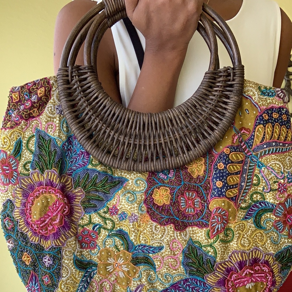 Treesje beaded and wicker bag